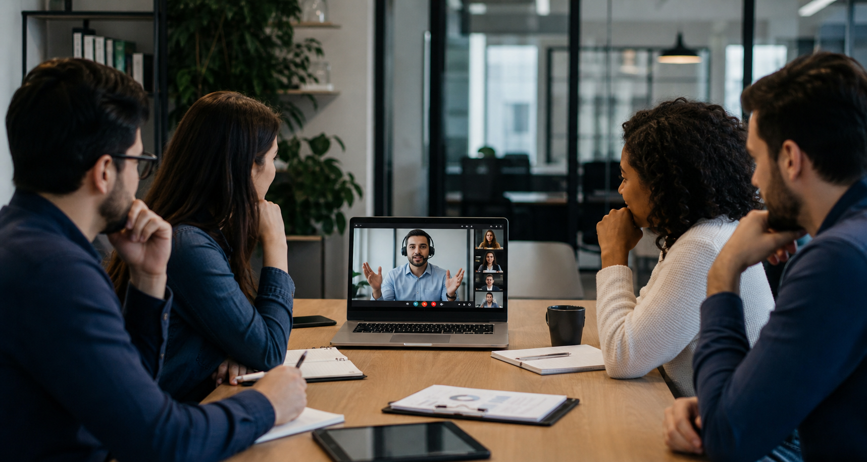 Equipe participando de treinamento virtual corporativo
